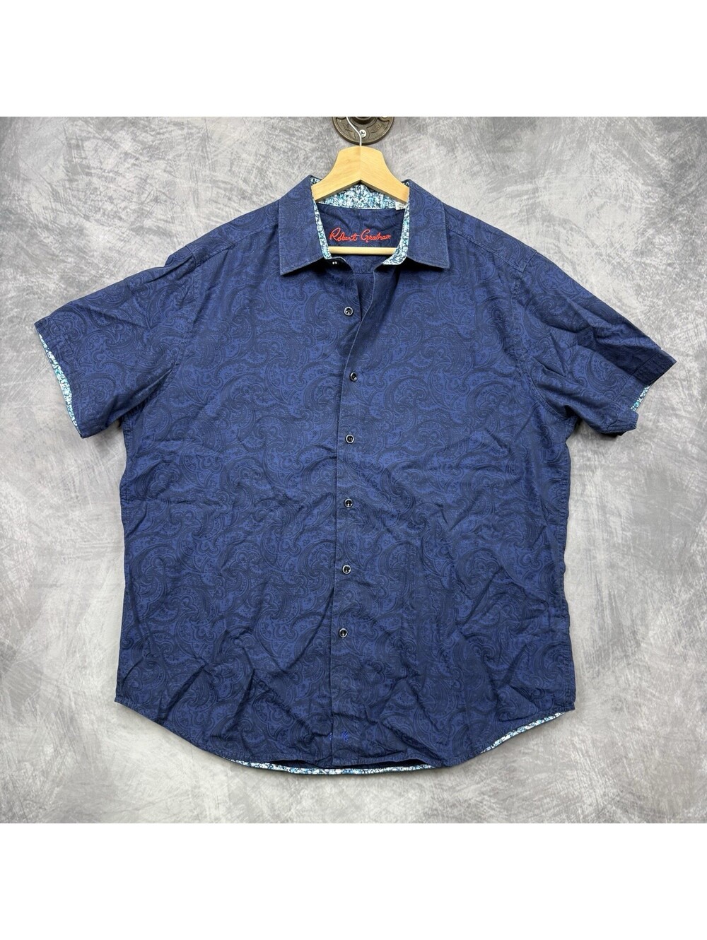 Robert Graham Blue Paisley Short Sleeve Button-Up Shirt XL
